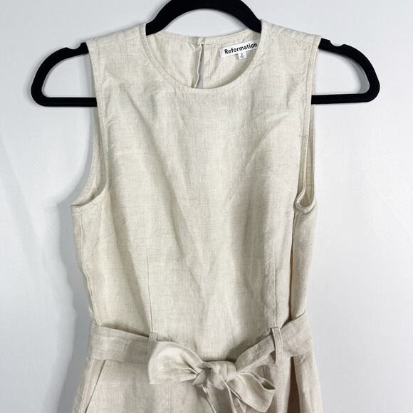 Reformation 2 Oatmeal Cream Naomi Linen Wide Leg Sleeveless Tie Waist Jumpsuit - Picture 3 of 13